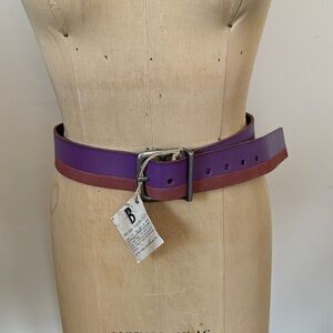 Vintage 90s Bill Adler Purple Brown Genuine Leather Belt with Silver Buckle 30